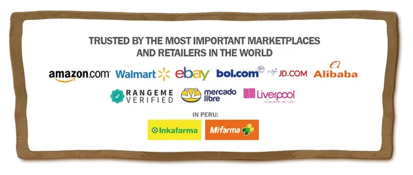 Trusted by the most important marketplaces and retailers in the world: Amazon, Walmart, eBay, bol.com, JD.com, Alibaba, RangeMe, Mercado Libre and Liverpool; in Peru, Inkafarma and Mifarma